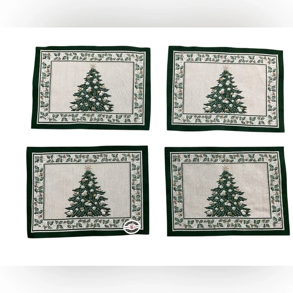 Set of 4 Christmas Tree Placemats American Greetings 18” X 13” NWT